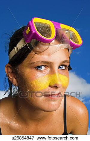 Stock Photo - Girl with swim goggles. Fotosearch