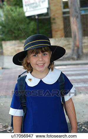 Girl's first day of school View Large Photo Image Stock Photo - Girl's first day of school. Fotosearch