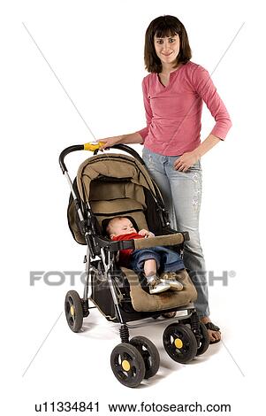 Stock Image - Mom and stroller. Fotosearch