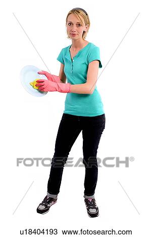 Stock Image - Washing the dishes. Fotosearch