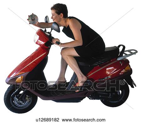 Woman on a scooter with a CD View Large Photo Image Stock Image - Woman on a scooter with a CD. Fotosearch