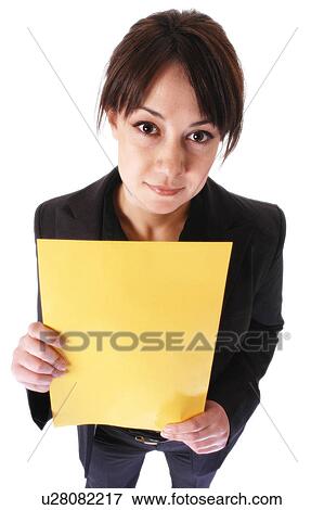 Stock Photo - Woman with a piece of paper. Fotosearch