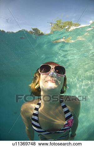A female swimming under water View Large Photo Image Stock Photo - A female swimming under water. Fotosearch