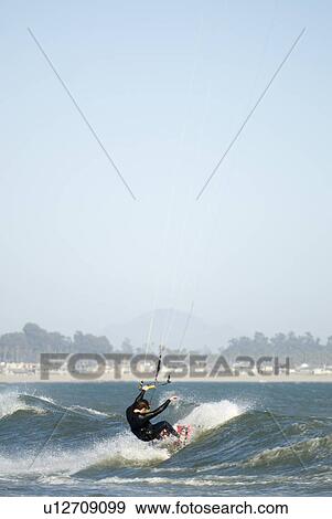 A male kite surfing View Large Photo Image Stock Photo - A male kite surfing. Fotosearch