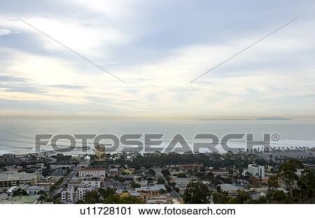 Stock Image - An overview shot of Ventura and the waves California USA. Fotosearch