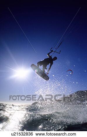 Kite Surfer in the air View Large Photo Image Stock Photograph - Kite Surfer in the air. Fotosearch