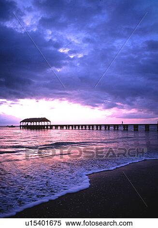 Stock Photography - Pier at sunset Hanalei Bay Princeville Kauai Hawaii USA. Fotosearch