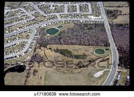 Stock Photo - Aerial view of neighborhood. Fotosearch
