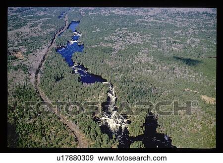 Aerial view of river through forest View Large Photo Image Stock Photo - Aerial view of river through forest. Fotosearch