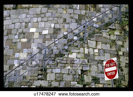 Do not enter sign by a stair case View Large Photo Image Stock Photo - Do not enter sign by a stair case. Fotosearch