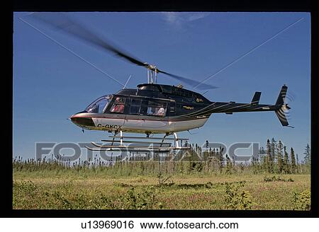 Stock Photograph - Helicopter landing in a park . Fotosearch