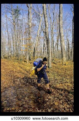 Stock Image - Hiking in the woods. Fotosearch