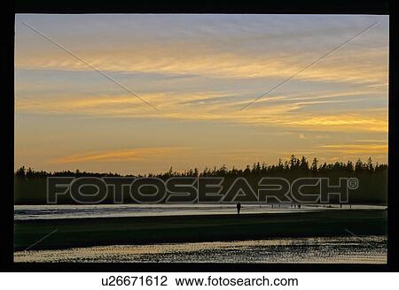 Stock Image - Sunset over the lake. Fotosearch