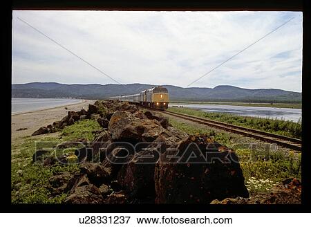 Stock Photo - Train on the coast. Fotosearch