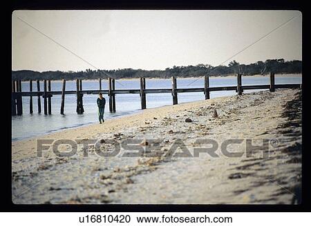 Stock Image - Walk along water. Fotosearch