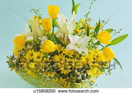 Basket of Yellow Flowers View Large Photo Image Stock Image - Basket of Yellow Flowers. Fotosearch