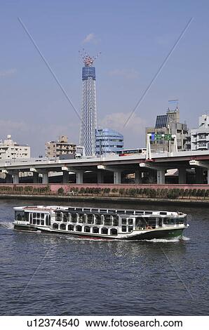 Boat in Sumida River View Large Photo Image Stock Image - Boat in Sumida River. Fotosearch