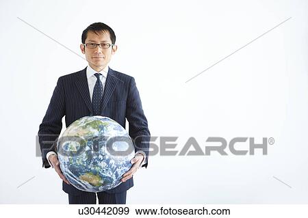 Businessman with Globe View Large Photo Image Stock Photo - Businessman with Globe. Fotosearch
