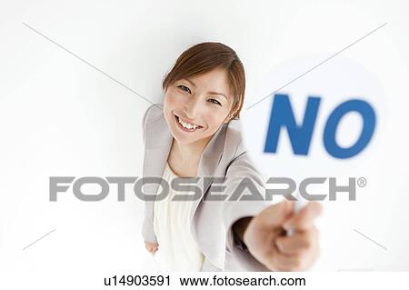 Stock Image - Businesswoman with No Sign. Fotosearch