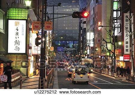 Stock Image - City street, Akasaka, Minato ward, Tokyo Prefecture, Honshu, Japan. Fotosearch