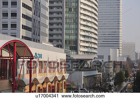 Stock Image - City street, Yokohama City, Kanagawa Prefecture, Honshu, Japan. Fotosearch