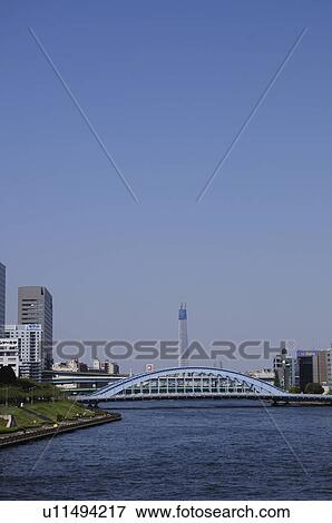 Eitai Bridge and Tokyo Sky Tree View Large Photo Image Stock Photo - Eitai Bridge and Tokyo Sky Tree. Fotosearch