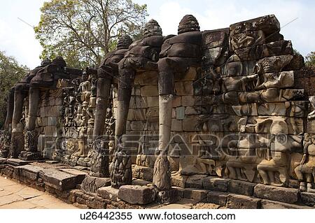 Stock Photography - Elephant Statues on Wall. Fotosearch