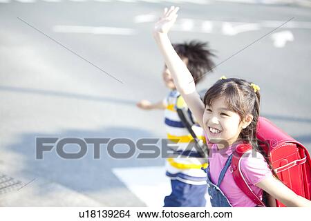 Kids crossing street, Japan View Large Photo Image Picture - Kids crossing street, Japan. Fotosearch