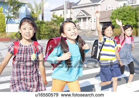 Kids crossing street, Japan View Large Photo Image Stock Photo - Kids crossing street, Japan. Fotosearch