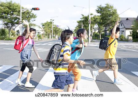 Kids crossing street, Japan View Large Photo Image Stock Photo - Kids crossing street, Japan. Fotosearch