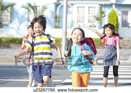 Kids crossing street, Japan View Large Photo Image Stock Photography - Kids crossing street, Japan. Fotosearch