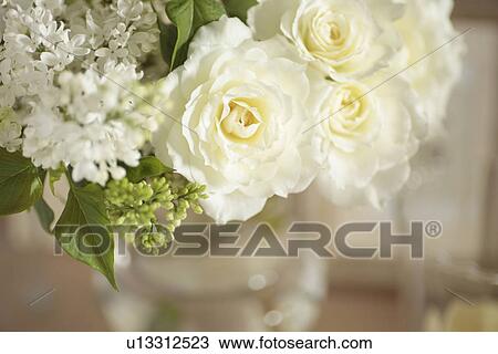 Stock Image - Lilac and roses in a vase. Fotosearch