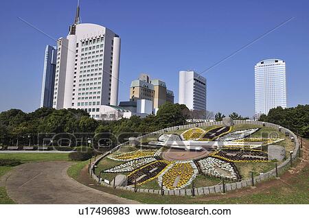 Makuhari Seaside Park, Flowerbed in Foreground View Large Photo Image Stock Image - Makuhari Seaside Park, Flowerbed in Foreground. Fotosearch