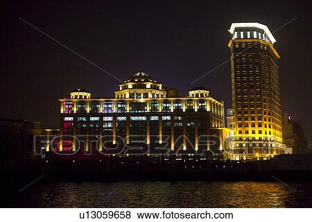 Night View of Buildings at Huangpu River View Large Photo Image Stock Photo - Night View of Buildings at Huangpu River. Fotosearch