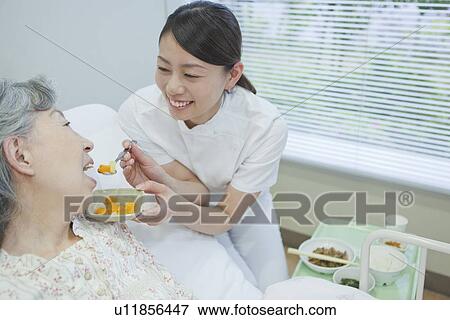 Nurse helping senior woman eat food, Kanagawa Prefecture, Honshu, Japan View Large Photo Image Stock Photo - Nurse helping senior woman eat food, Kanagawa Prefecture, Honshu, Japan. Fotosearch