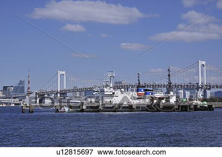 Rainbow Bridge and Ships View Large Photo Image Stock Photo - Rainbow Bridge and Ships. Fotosearch