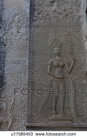 Stock Image - Relief at Angkor Wat. Fotosearch