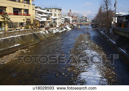 Stock Image - River in Hida-takayama. Fotosearch