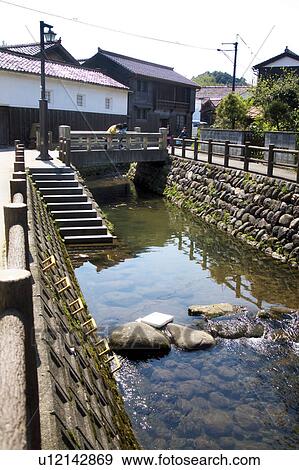 Stock Photo - River, Kurayoshi City, Tottori Prefecture, Honshu, Japan. Fotosearch