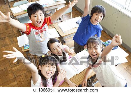 Stock Image - Schoolchildren Cheering. Fotosearch