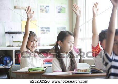 Schoolgirls Raising Hands View Large Photo Image Stock Image - Schoolgirls Raising Hands. Fotosearch