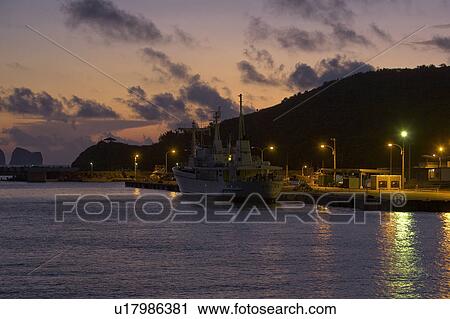 Stock Image - Ship Moored at Harbour. Fotosearch