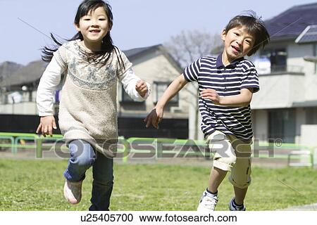 Sister and Brother Running View Large Photo Image Stock Image - Sister and Brother Running. Fotosearch