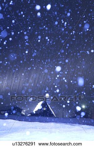 Snow Falling on Village View Large Photo Image Stock Image - Snow Falling on Village. Fotosearch