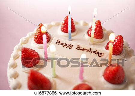Stock Photograph - Strawberry Birthday Cake. Fotosearch