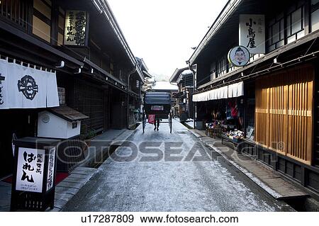 Street with Traditional Wooden Stores View Large Photo Image Stock Photo - Street with Traditional Wooden Stores. Fotosearch