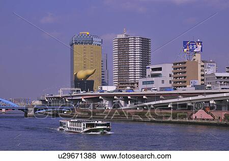 Sumida River, Asah Beer Hall in Background View Large Photo Image Stock Photo - Sumida River, Asah Beer Hall in Background. Fotosearch