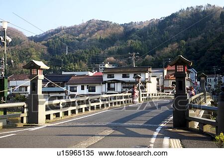 Stock Photography - Townscape of Misasa, Tottori Prefecture, Honshu, Japan. Fotosearch