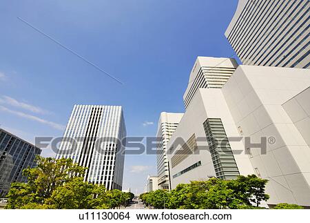 Picture - Trees and Yokohama Skyscrapers. Fotosearch