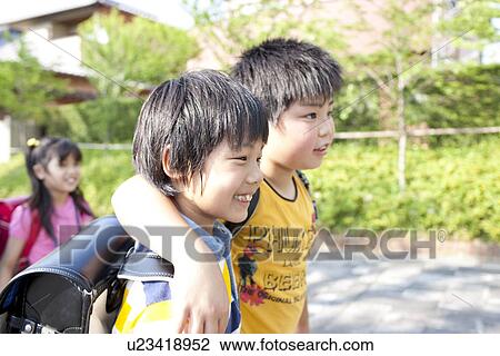 Two Boys Walking to School View Large Photo Image Stock Image - Two Boys Walking to School. Fotosearch